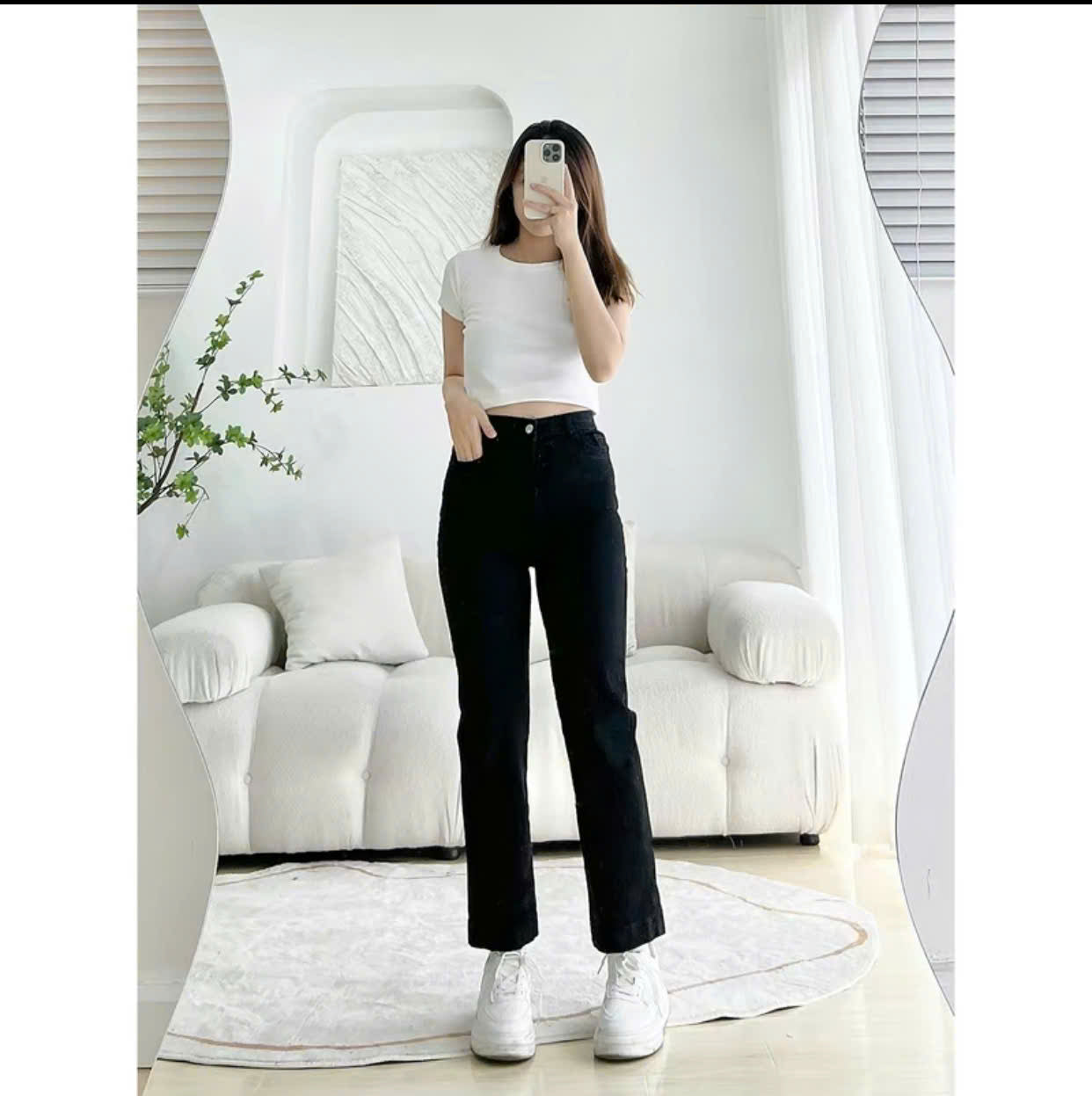 Basic Straight Leg Jeans with Folded Hem Korean Style Pants for Women