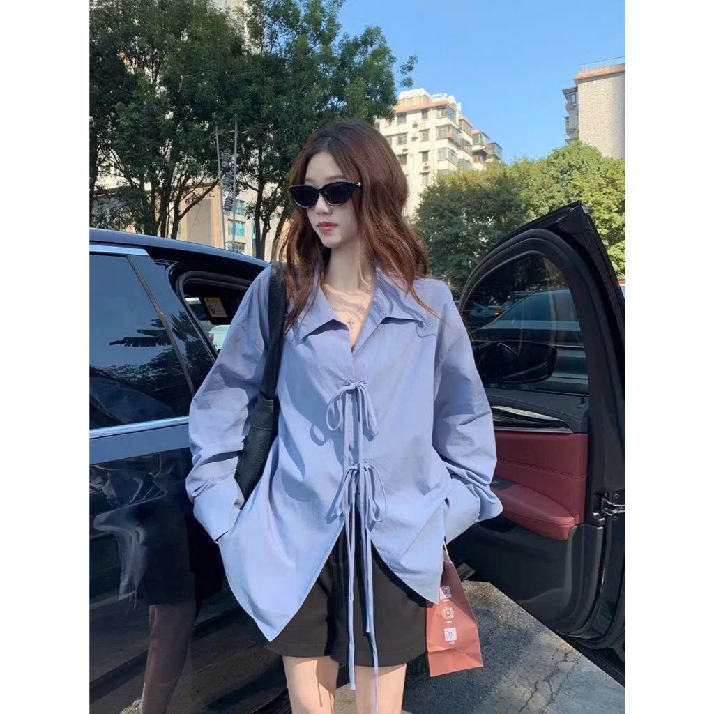 Korean Style Women's Shirt – Ribbon Tie, Loose Fit, Trendy