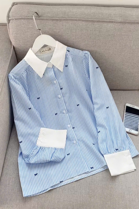 Elegant Striped Blouse with Bow Accents
