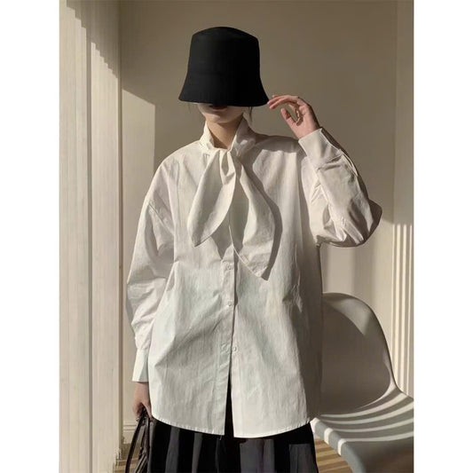Long-Sleeve Women's Shirt – Bow Tie Collar, Loose Fit