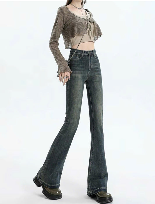 Flared Jeans Plain Light Blue Yellow
