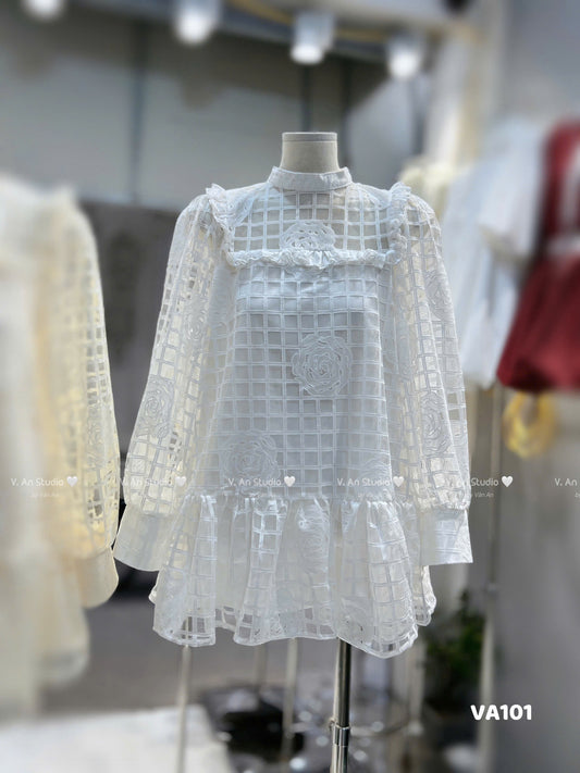 Lace Dress with Floral Embroidery