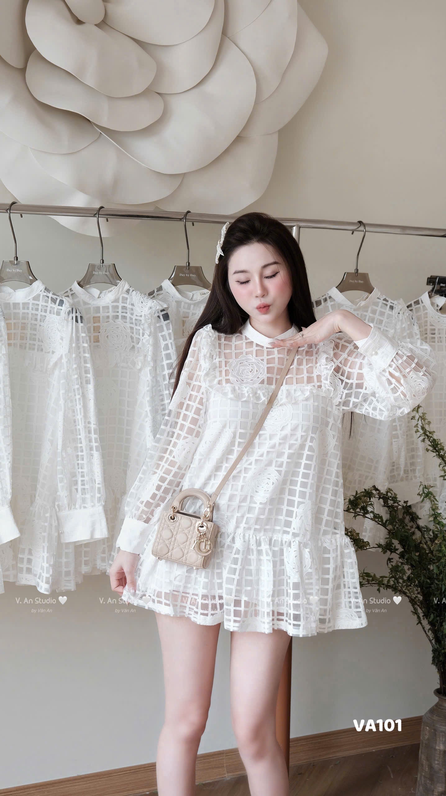 Lace Dress with Floral Embroidery