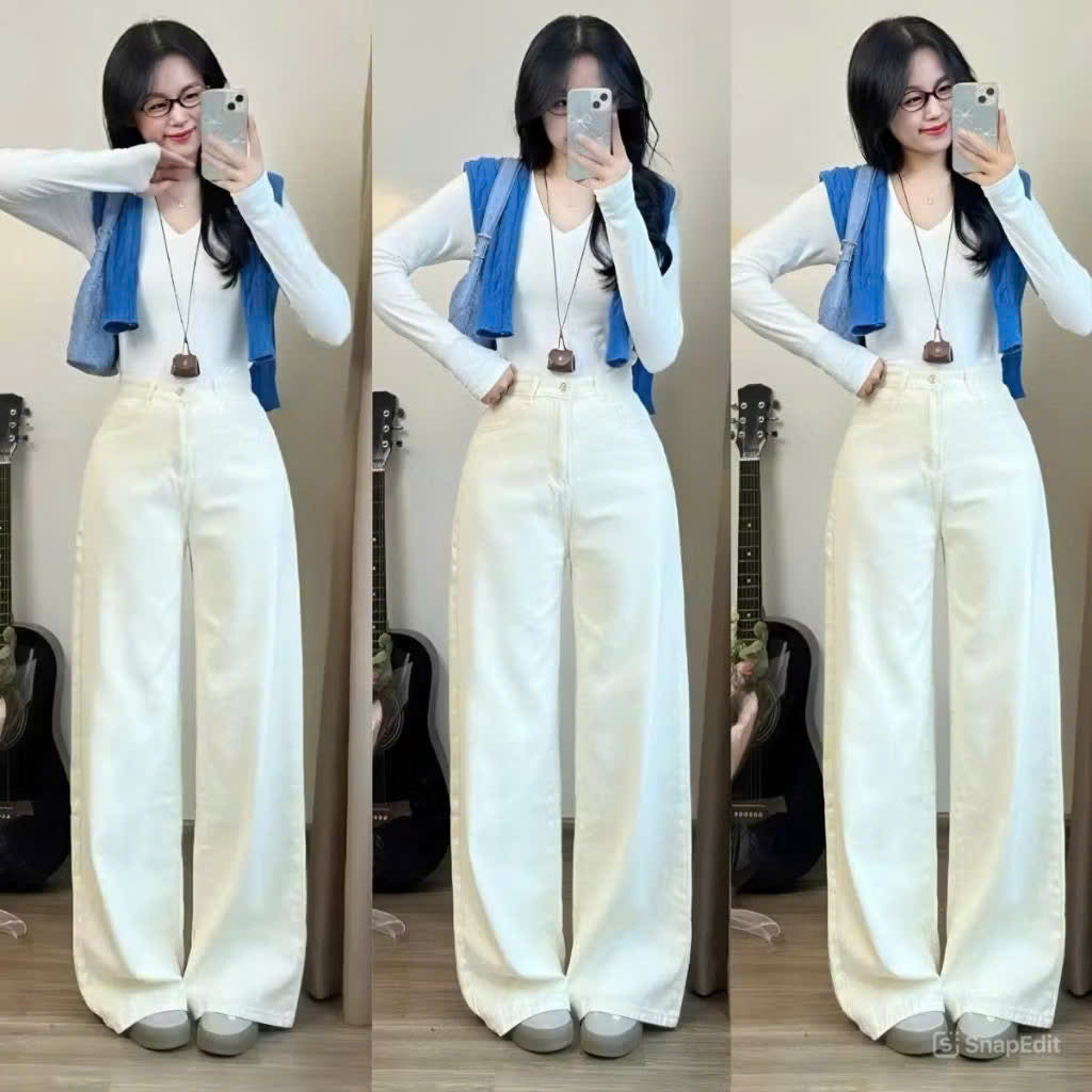 High-Waisted Kaki Jeans – Korean Style, Straight-Leg, Thick Denim