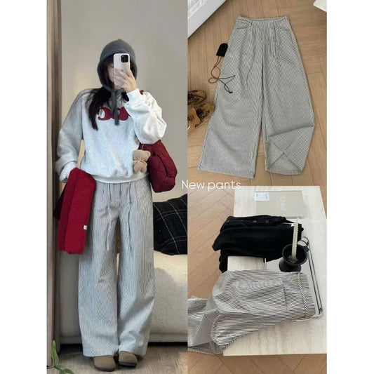 High-Waisted Wide-Leg Kaki Jeans – Korean Style