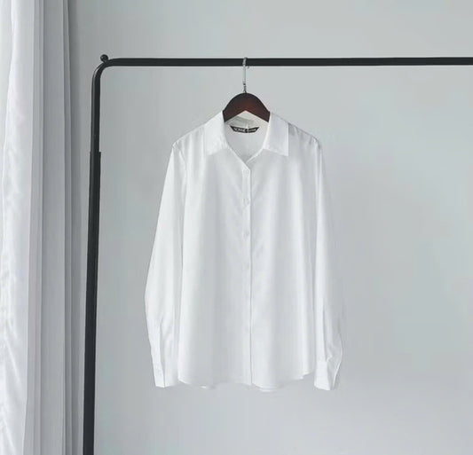 Elegant White Long-Sleeve Button-Up Shirt
