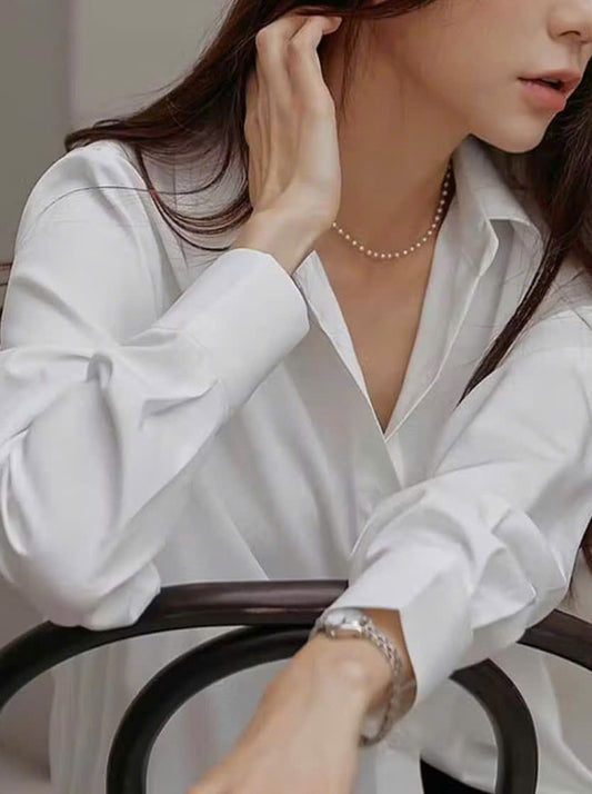 Elegant White Long-Sleeve Button-Up Shirt