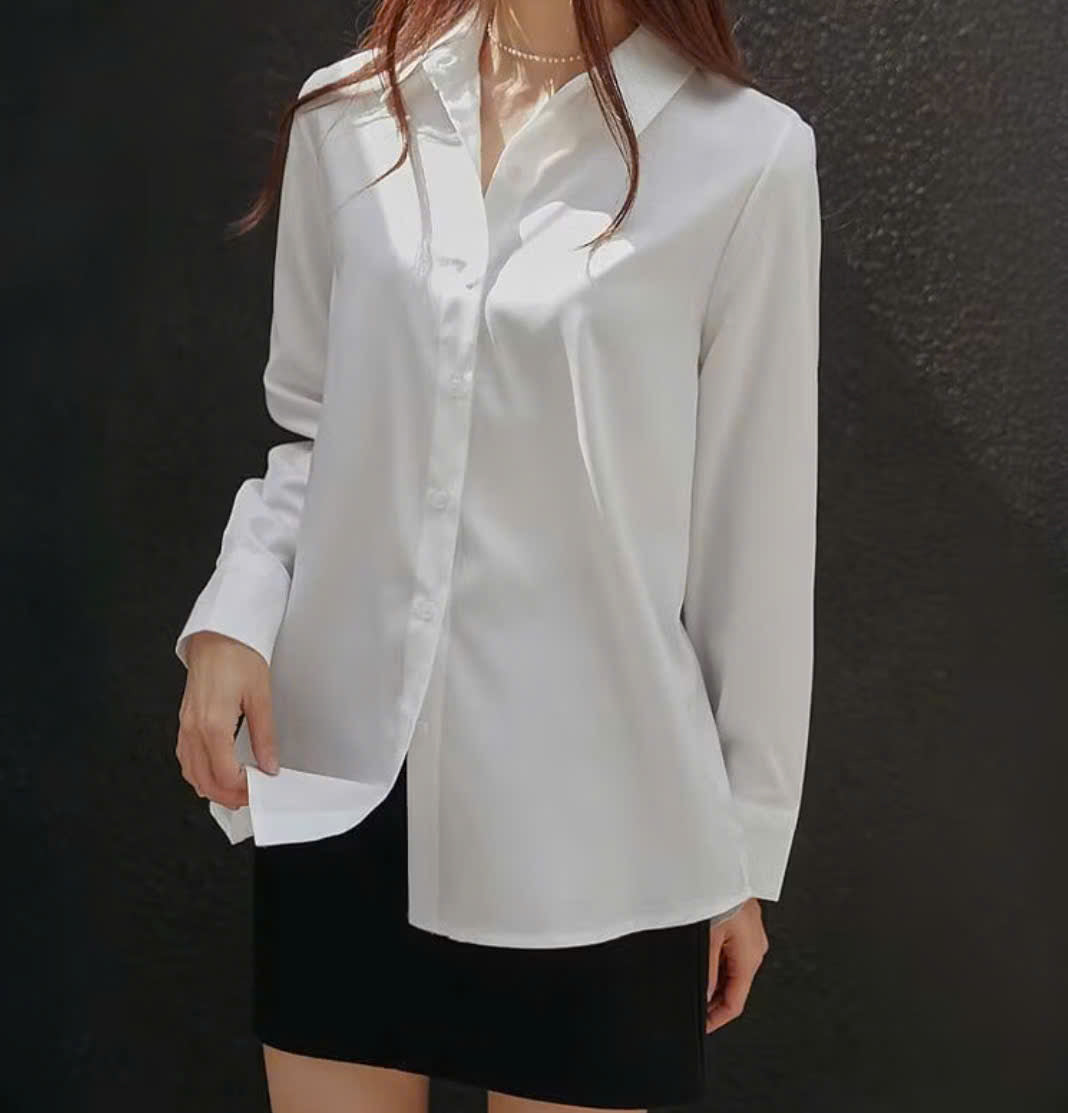 Elegant White Long-Sleeve Button-Up Shirt