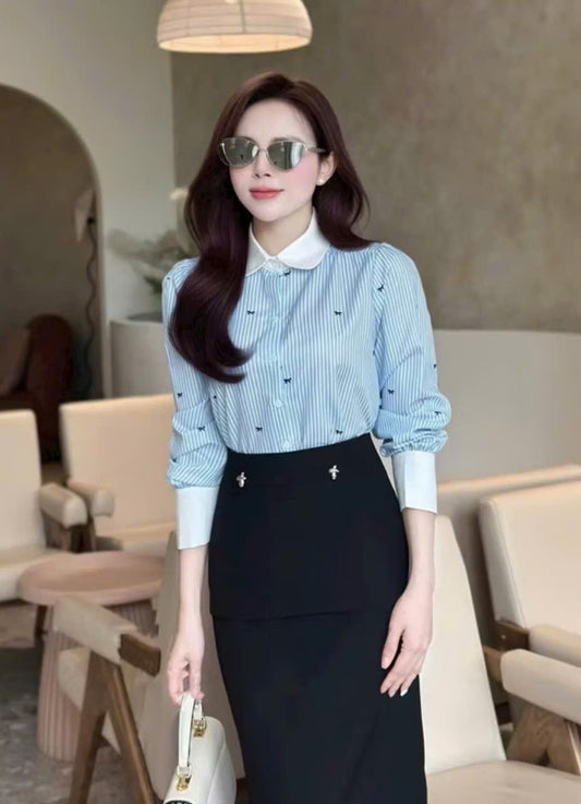 Elegant Striped Blouse with Bow Accents