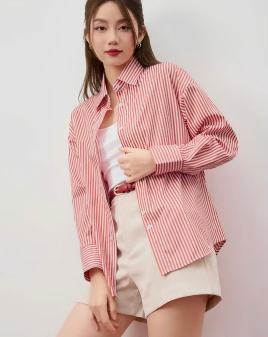 Classic Red & White Striped Button-Up Shirt