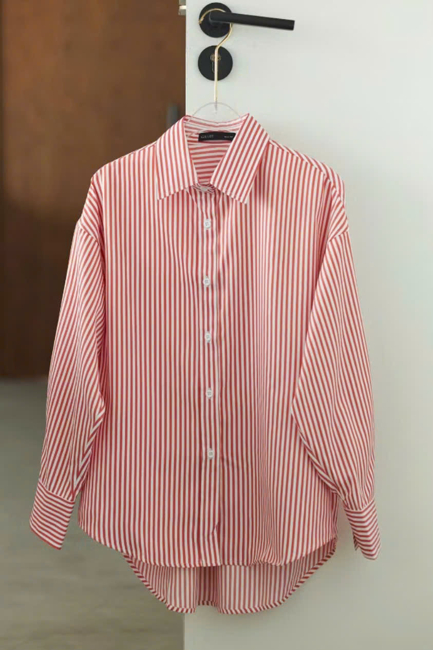 Classic Red & White Striped Button-Up Shirt